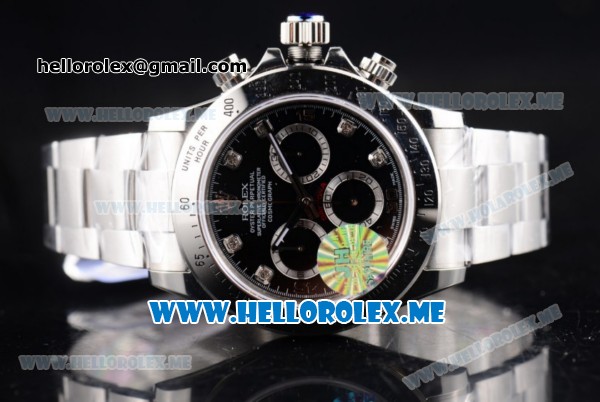 Rolex Daytona Clone Rolex 4130 Automatic Stainless Steel Case/Bracelet with Black Dial and Diamonds Markers (BP) - Click Image to Close
